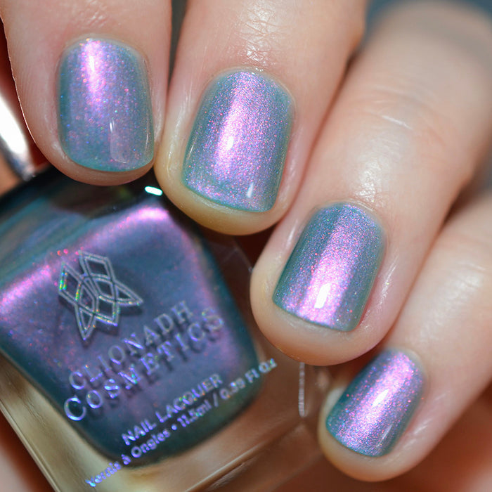 Close up shot of nails done with Statue Garden Nail Lacquer on fair skin tone.