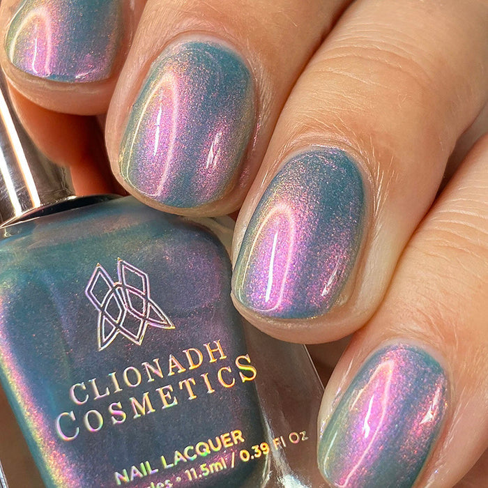 Low angled shot of nails done with Statue Garden Nail Lacquer on fair skin tone.
