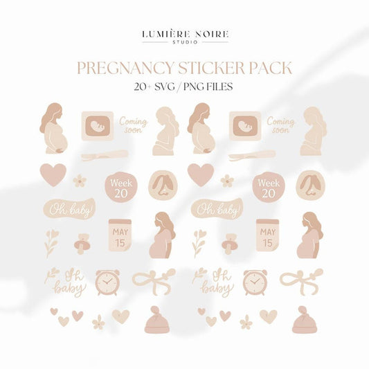 Sticker Set: “Pregnancy Moments” – 21 Aesthetic PNG/SVG Stickers