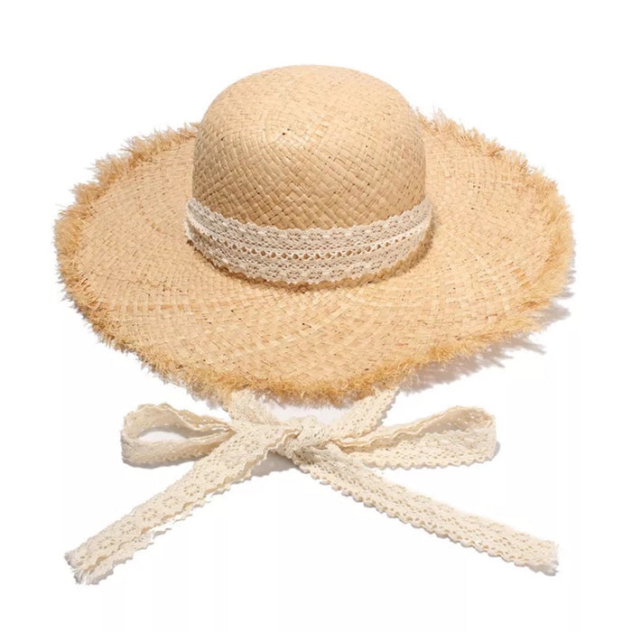 Straw Hat with Lace Tie - Travellers Hat Boutique