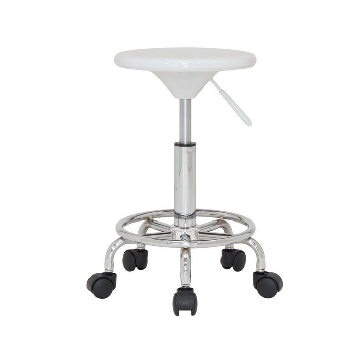 Studio Modern Height Adjustable Stool with Casters and Foot Ring (18"-24" High) -Chrome/White 13178