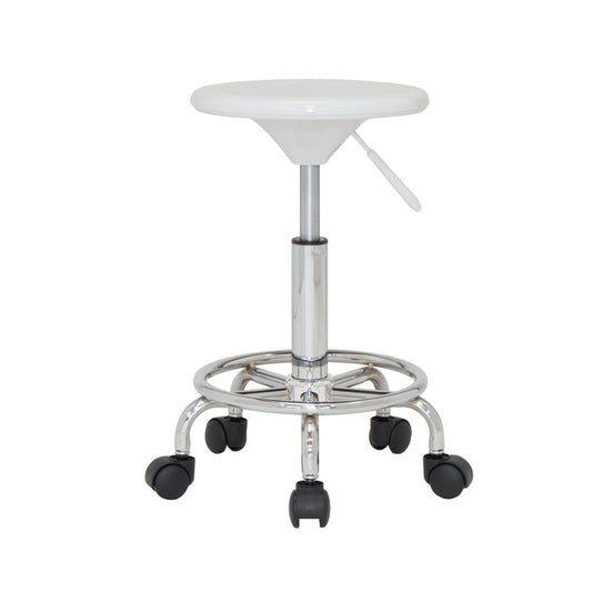 Studio Modern Height Adjustable Stool with Casters and Foot Ring (18"-24" High) -Chrome/White 13178