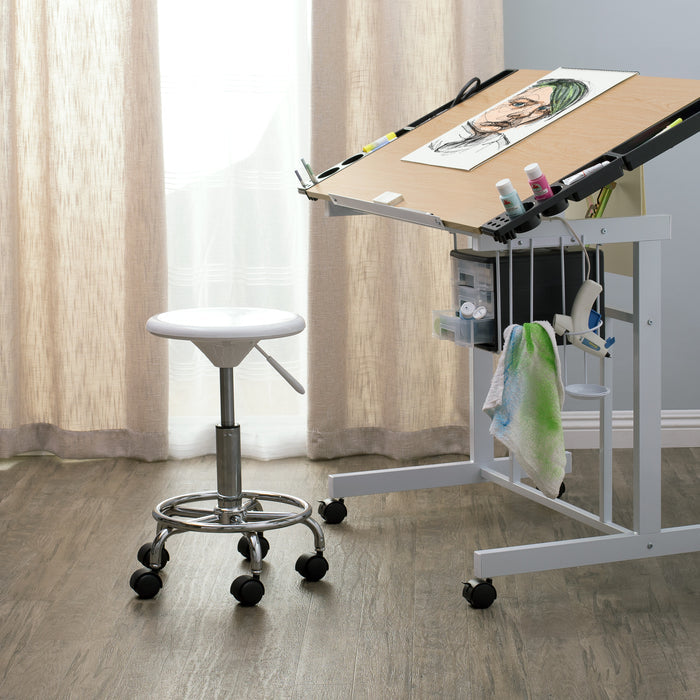 Studio Modern Height Adjustable Stool with Casters and Foot Ring (18"-24" High) -Chrome/White 13178