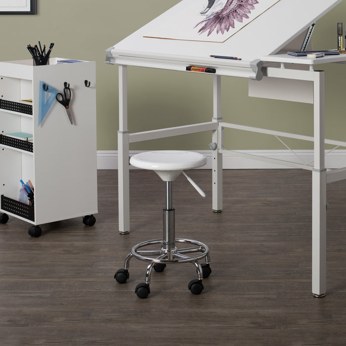Studio Modern Height Adjustable Stool with Casters and Foot Ring (18"-24" High) -Chrome/White 13178