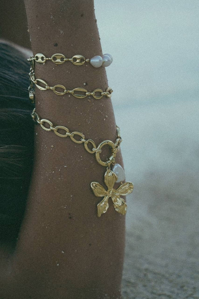 Statement gold Sunkissed Bracelet for summer layering jewellery look