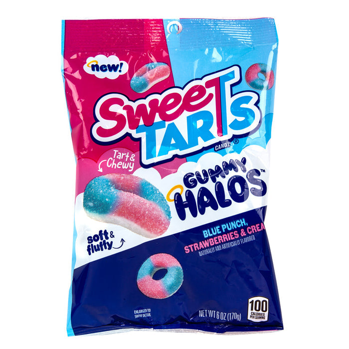 SweeTARTS Blue Punch Strawberries and Cream Gummy Halos Candy Peg Bag - 12 Count