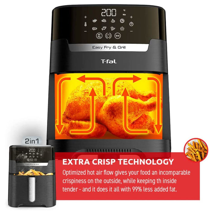 T-FAL Easy Fry Air Fryer & Grill 2 in1 XL Air Fryer - Blemished package with full warranty - EY505850