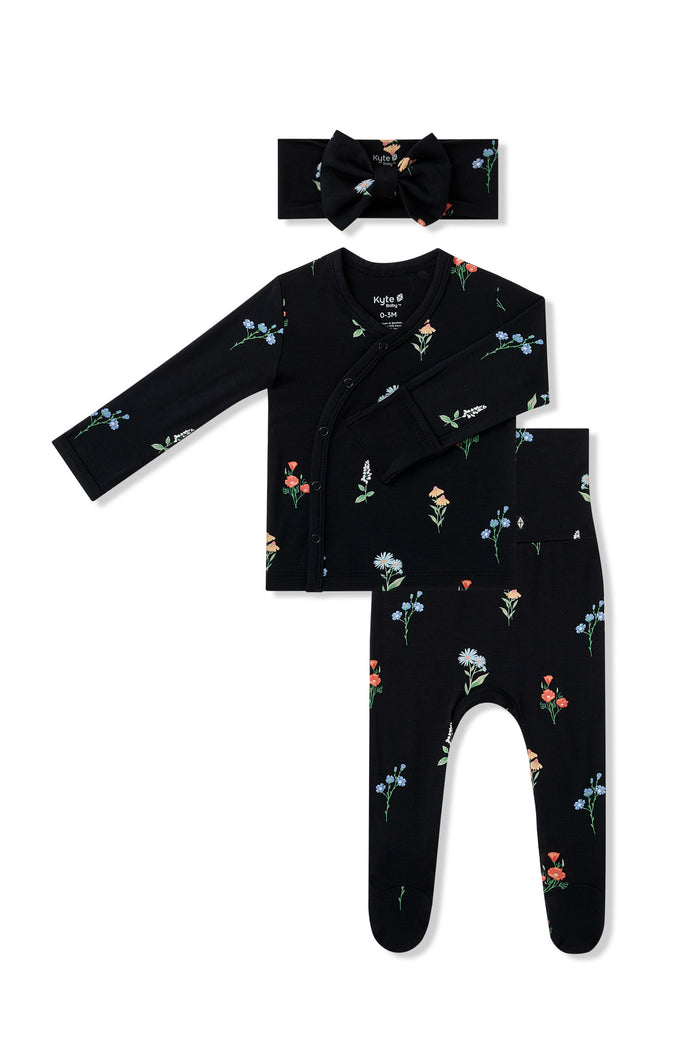 Black Take Me Home Set with Bow in Wildflower print on a white background