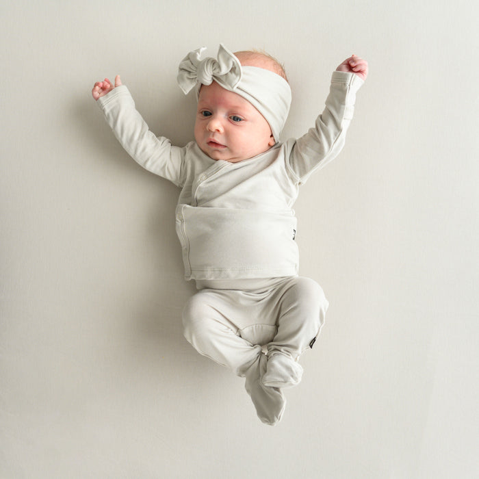 Newborn wearing Take Me Home Hospital Set with Bow in Oat