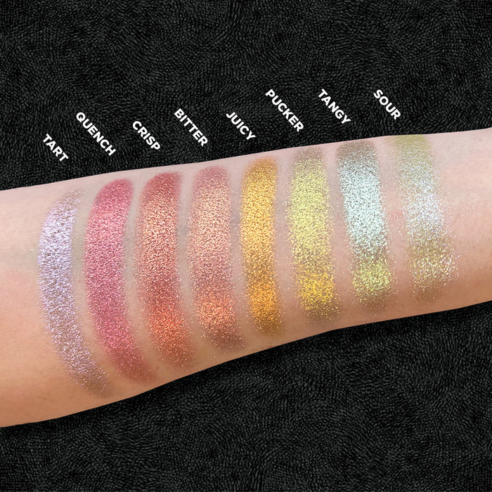 Arm swatches of Tart and the rest of the Fruitlighters on fair skin tone.