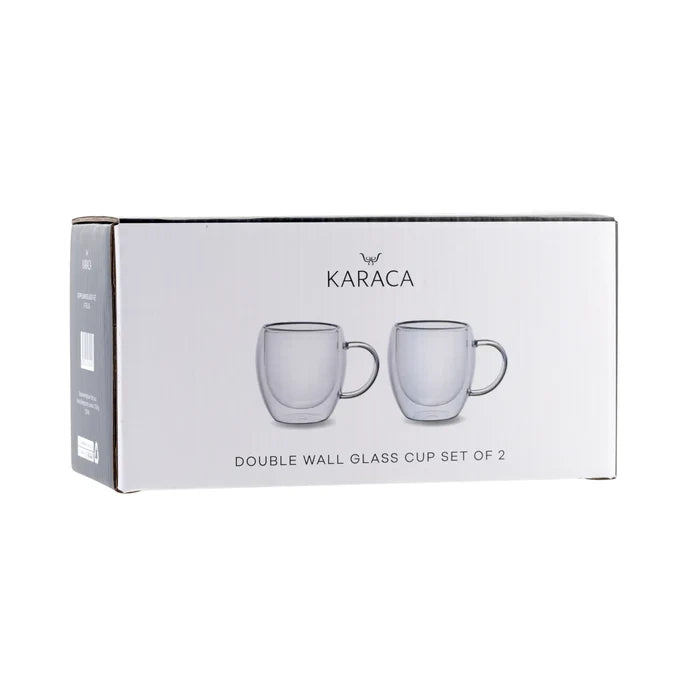 Tasses Karaca à double paroi en verre borosilicate avec anse pour 2 personnes, 150 ml