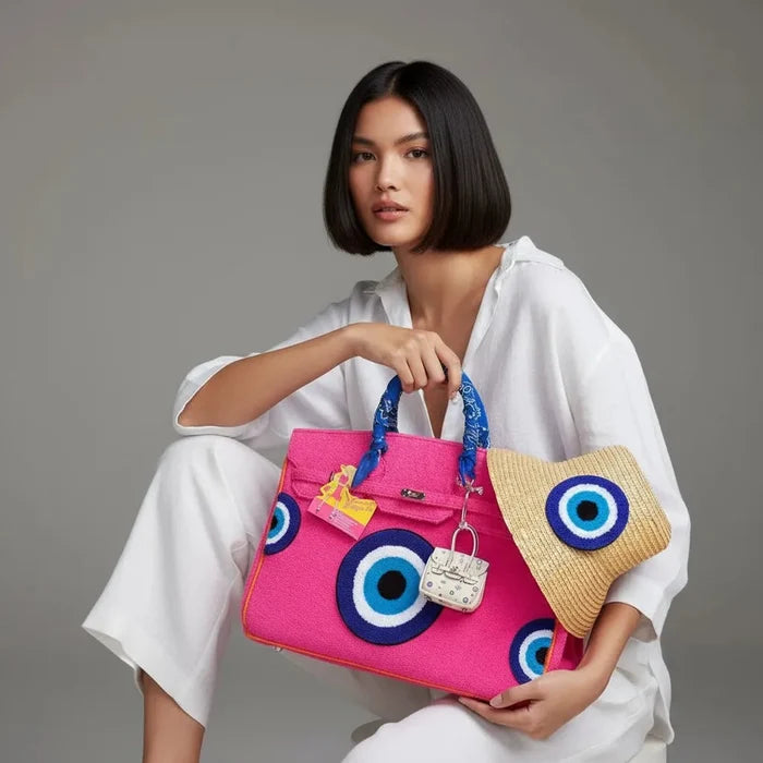 Terry Beach Bag with Evil Eye Design Travellers Hat Boutique