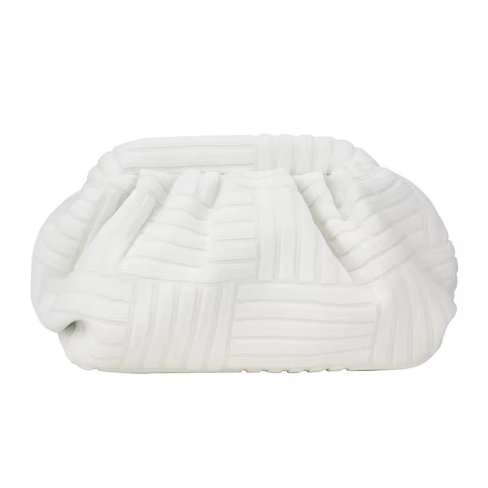 White textured soft clutch bag from Travellers Hat Boutique with a ruched design