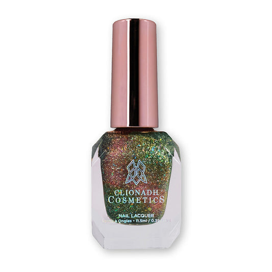 Bottle of nail polish containing Th1rt3en Nail Lacquer on a white background.