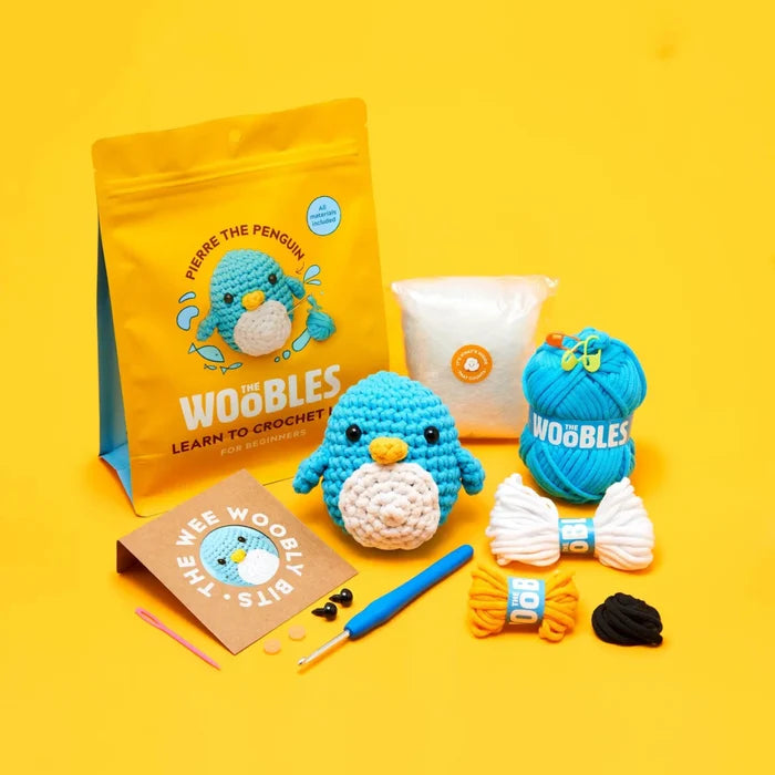 The Woobles Pierre the Blue Penguin Beginner Crochet Kit - Owl & Goose Gifts