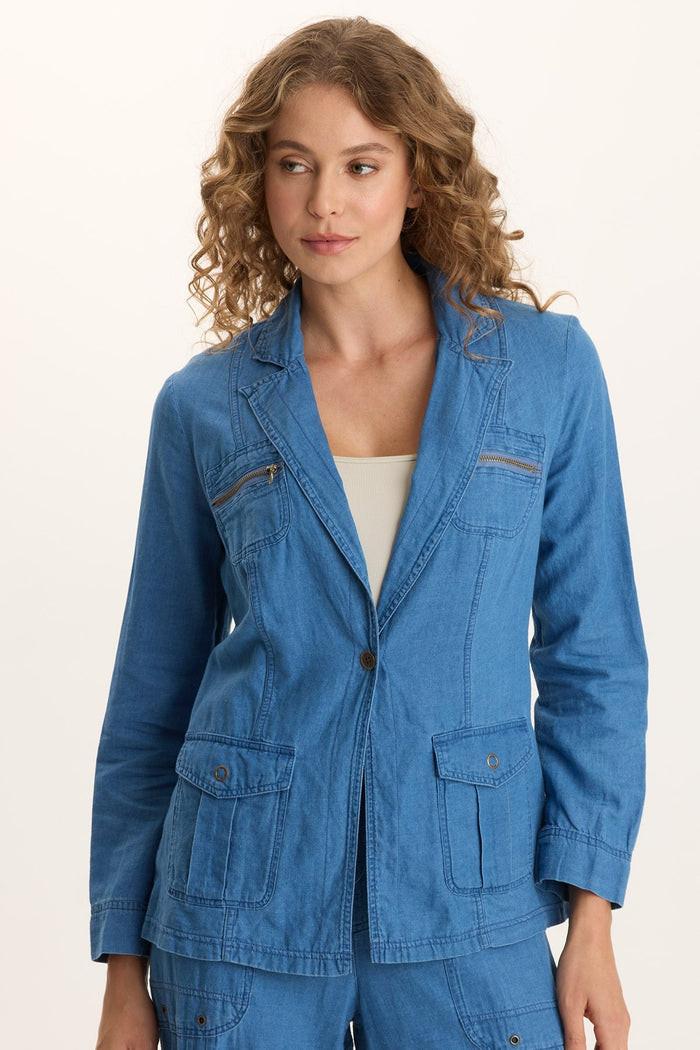XCVI Thurman Indigo Twill Single-Button Blazer