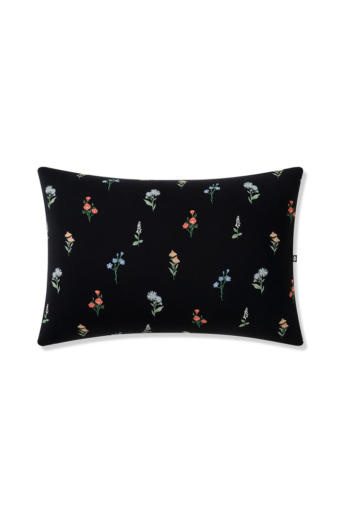 Black Toddler Pillowcase in Wildflower print on a white background