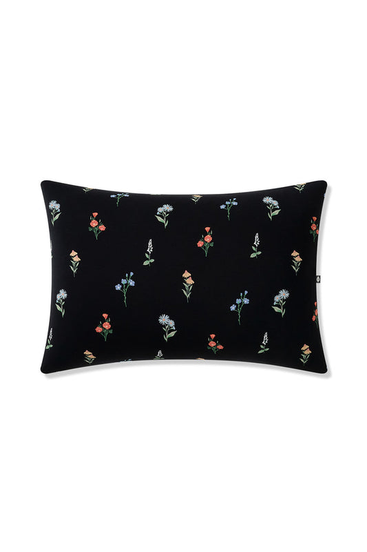Black Toddler Pillowcase in Wildflower print on a white background