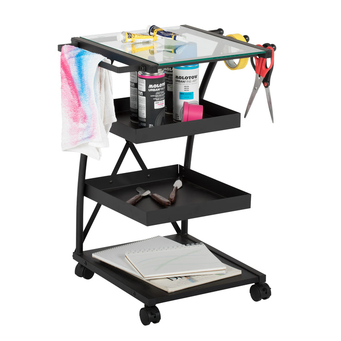 Triflex Mobile Metal, 4-Shelf Art and Craft Taboret/ Organizer Cart- Black/ Glass 13273
