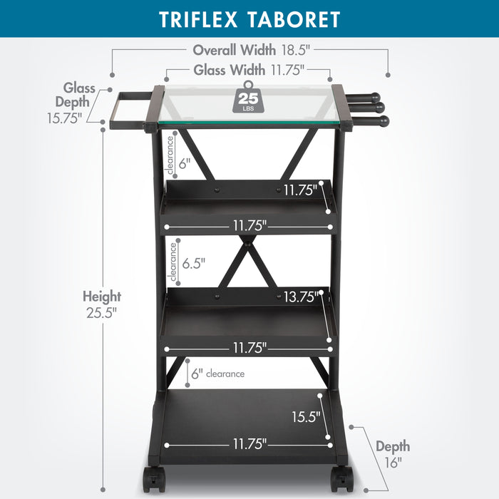Triflex Mobile Metal, 4-Shelf Art and Craft Taboret/ Organizer Cart- Black/ Glass 13273