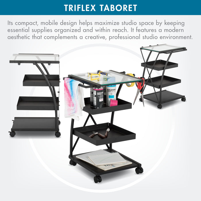 Triflex Mobile Metal, 4-Shelf Art and Craft Taboret/ Organizer Cart- Black/ Glass 13273