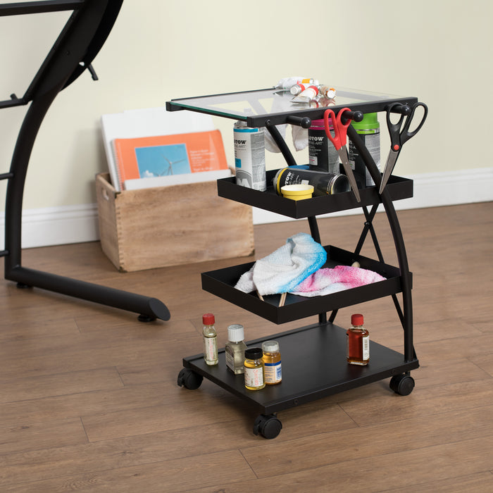 Triflex Mobile Metal, 4-Shelf Art and Craft Taboret/ Organizer Cart- Black/ Glass 13273
