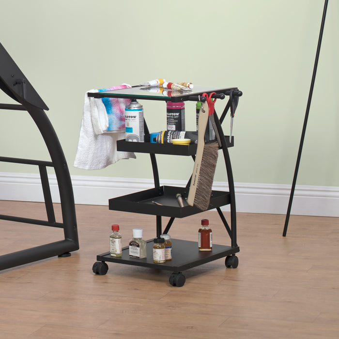 Triflex Mobile Metal, 4-Shelf Art and Craft Taboret/ Organizer Cart- Black/ Glass 13273