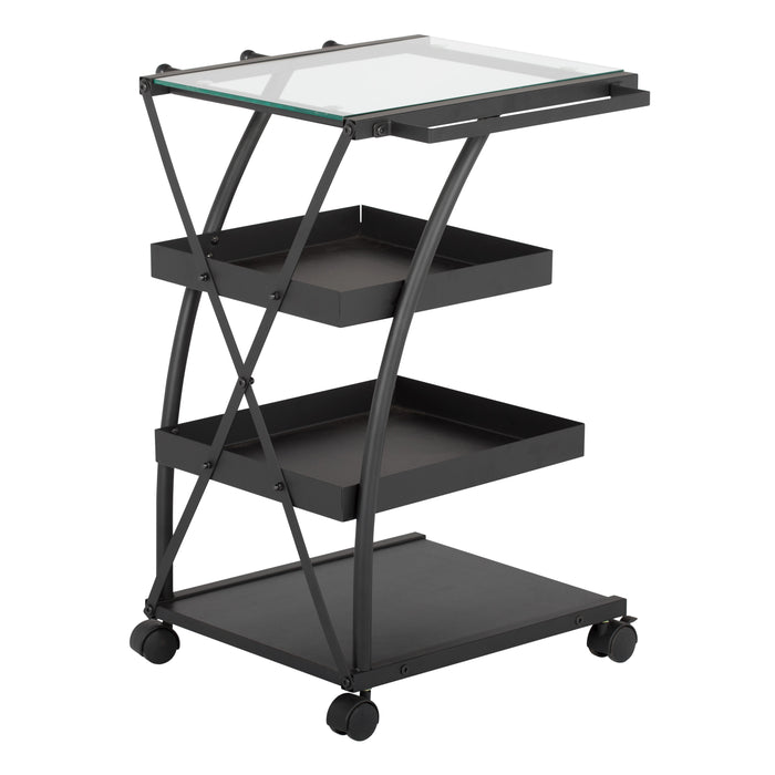 Triflex Mobile Metal, 4-Shelf Art and Craft Taboret/ Organizer Cart- Black/ Glass 13273