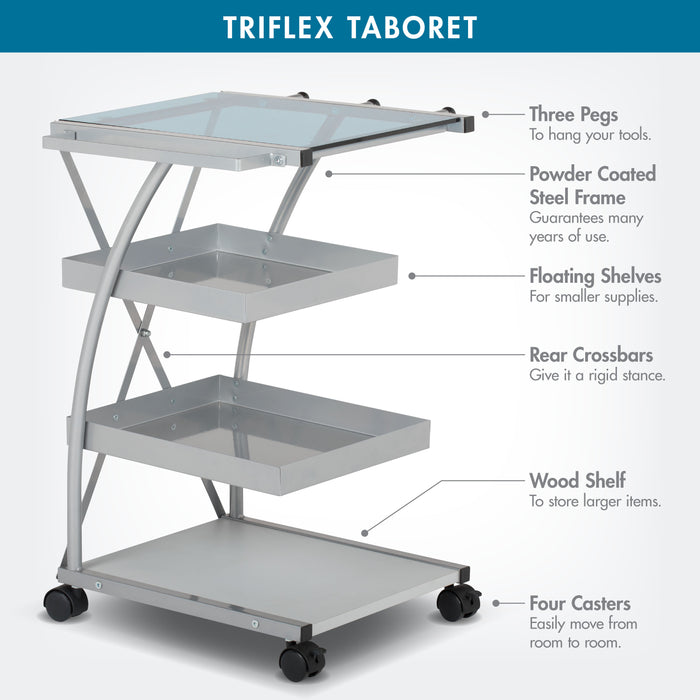 Triflex Mobile Metal, 4-Shelf Art and Craft Taboret/ Organizer Cart- Silver / Blue Glass 13274