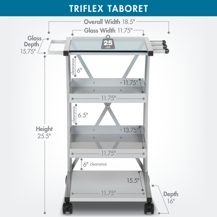 Triflex Mobile Metal, 4-Shelf Art and Craft Taboret/ Organizer Cart- Silver / Blue Glass 13274