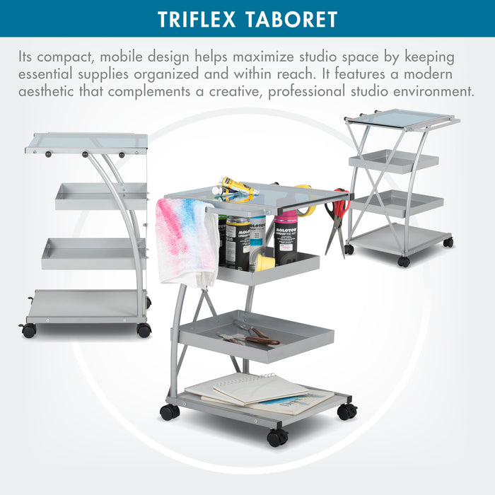 Triflex Mobile Metal, 4-Shelf Art and Craft Taboret/ Organizer Cart- Silver / Blue Glass 13274