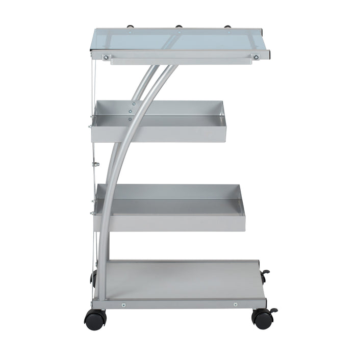 Triflex Mobile Metal, 4-Shelf Art and Craft Taboret/ Organizer Cart- Silver / Blue Glass 13274