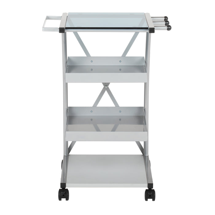 Triflex Mobile Metal, 4-Shelf Art and Craft Taboret/ Organizer Cart- Silver / Blue Glass 13274