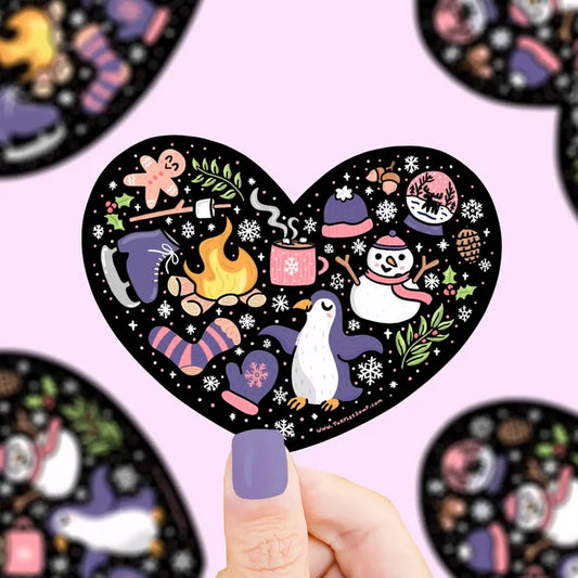 Turtle's Soup Winter Heart Holiday Vinyl Sticker - Owl & Goose Gifts