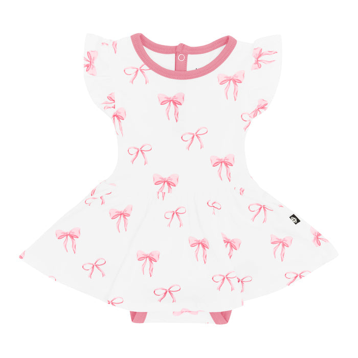 Pink Twirl Bodysuit Dress in Bow