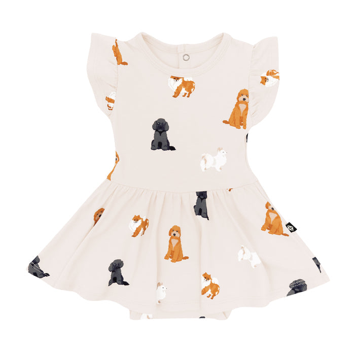 Kyte Baby's Twirl Bodysuit Dress in Fluffy Dog