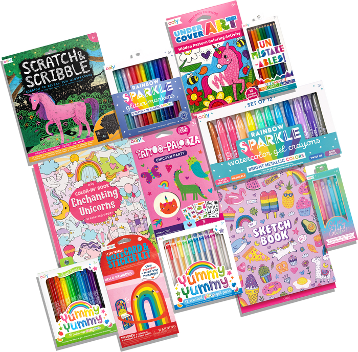 Collection of products from OOLY Ultimate Unicorn Rainbows Bonus Box