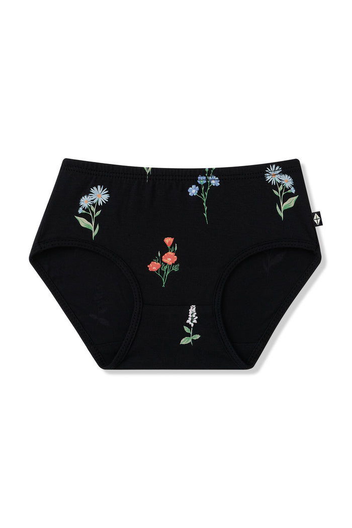 Black Undies in Wildflower print on a white background