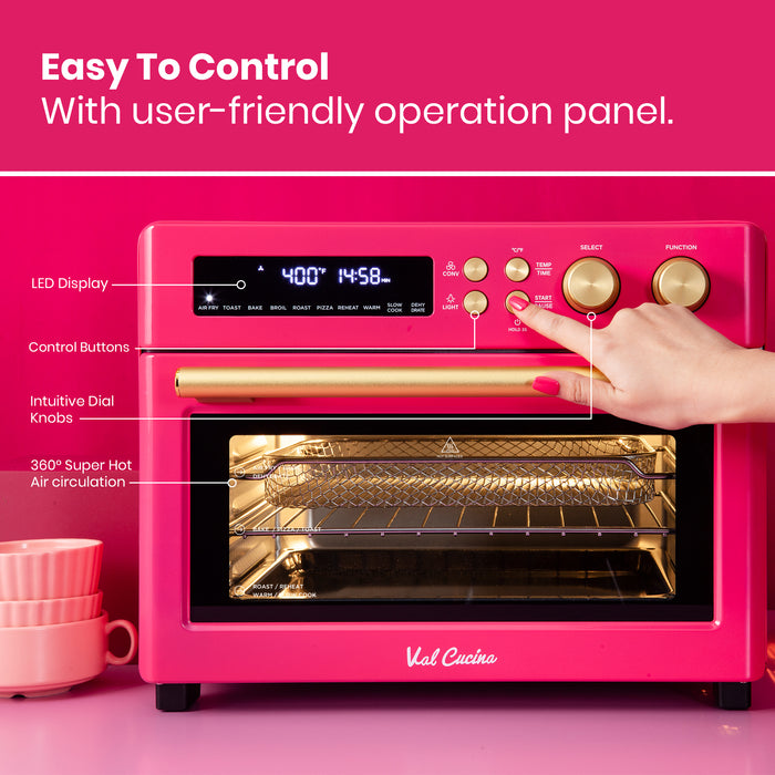VAL CUCINA Pink 10-in-1 Retro Air Fryer Toaster Oven