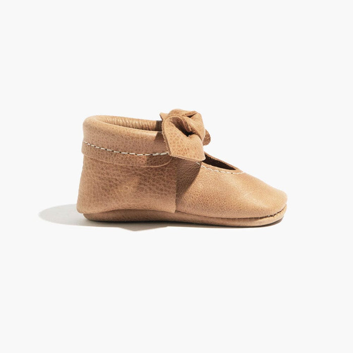 Weathered Brown Knotted Bow Baby Shoe Knotted Bow Mocc Soft Sole