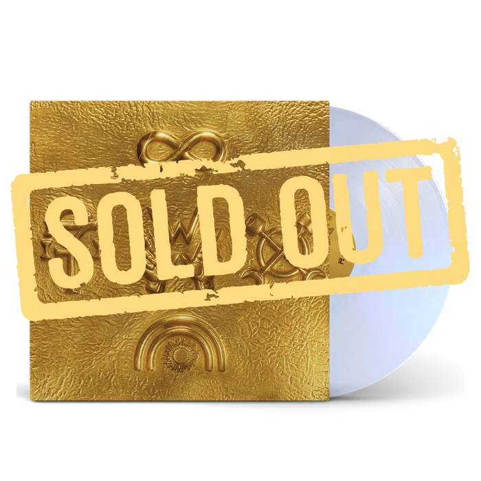Weezer artifact wzr.002 white gold vinyl album with gold textured cover embossed infinity and rainbow, white vinyl visible