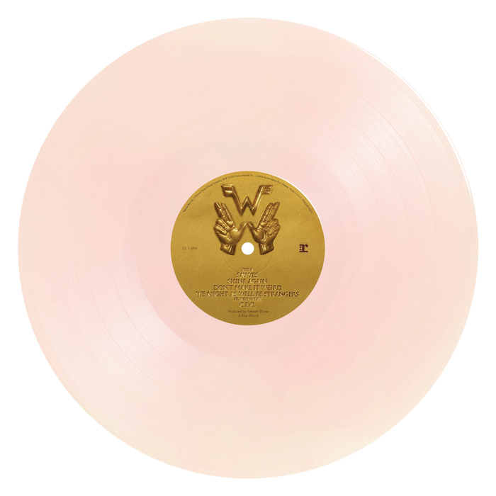 Weezer artifact wzr003 signed rose gold vinyl featuring a translucent pale pink record with gold vinyl center label