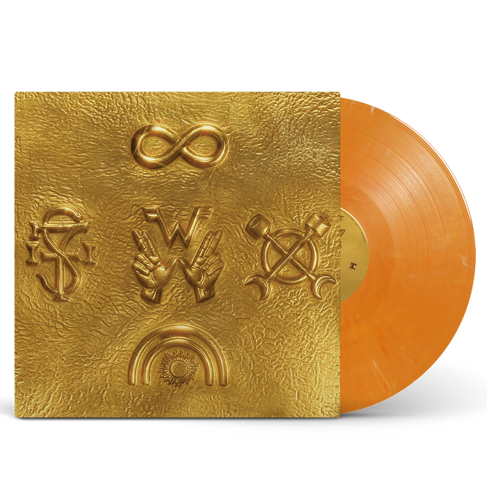 Weezer fool’s gold vinyl with gold textured record and orange translucent disc includes signed art card