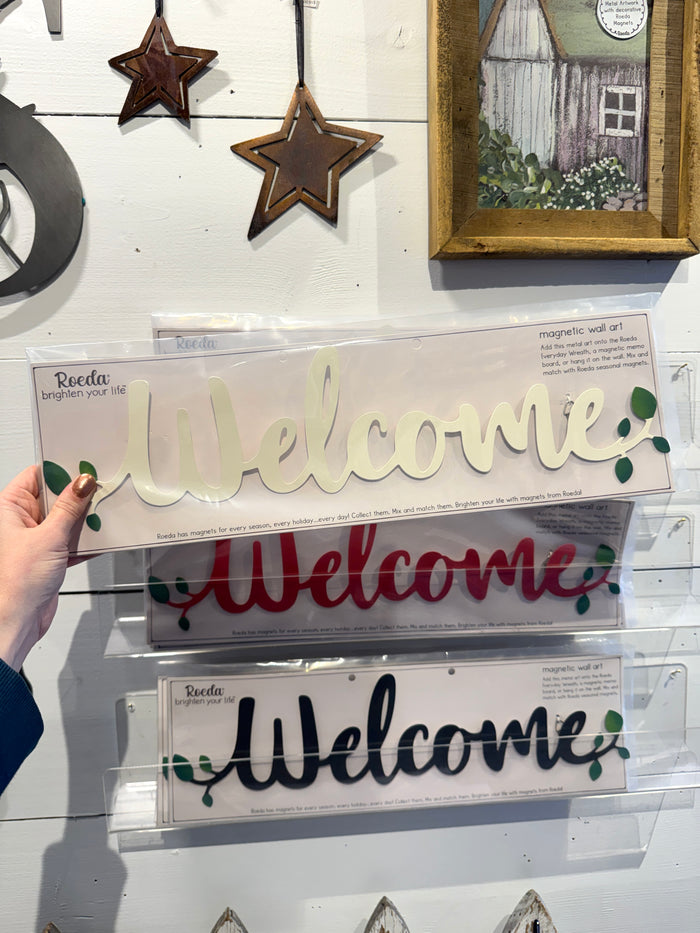 Welcome Magnetic Word w/ Greenery - 18" White