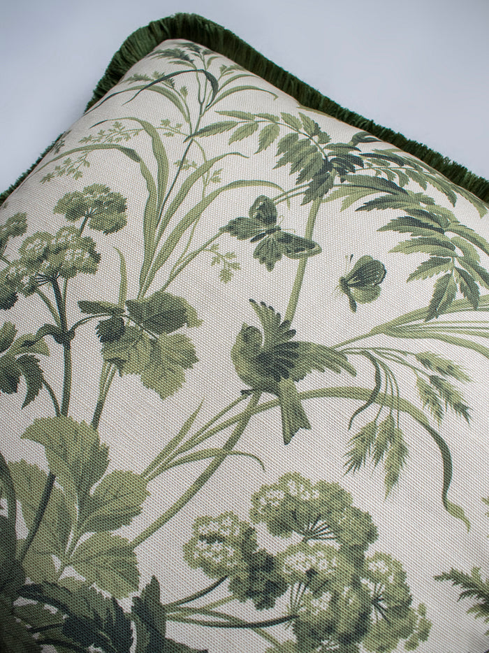 Where The Wildflowers Grow 'Sage' Fringed Linen Cushion