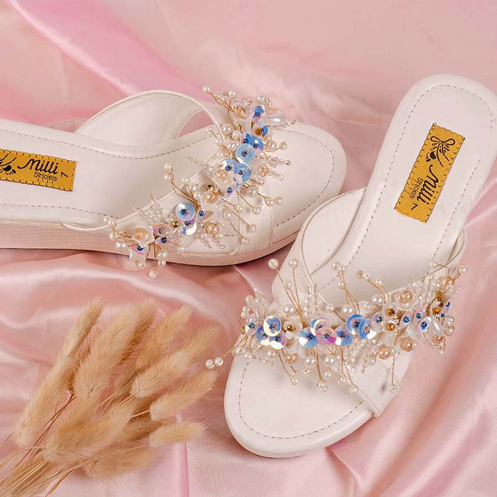 White Wedge Heel Slipper