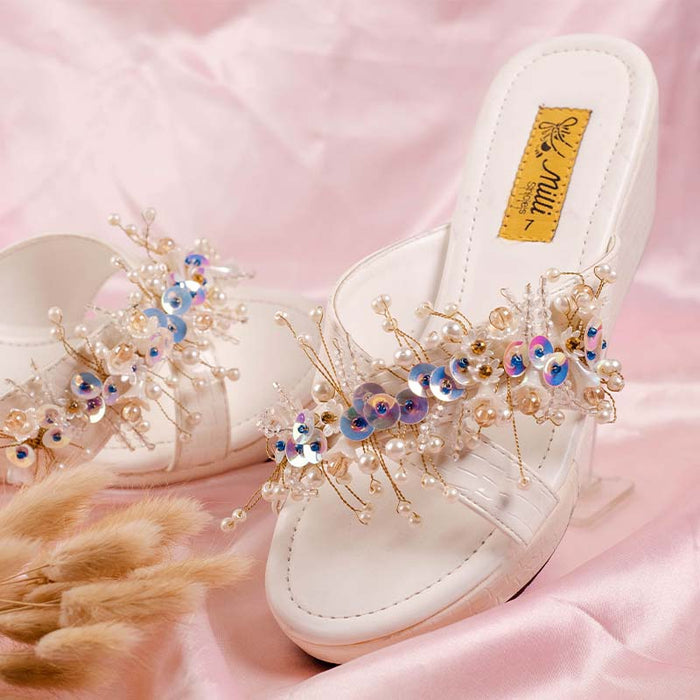 White Wedge Heel Slipper