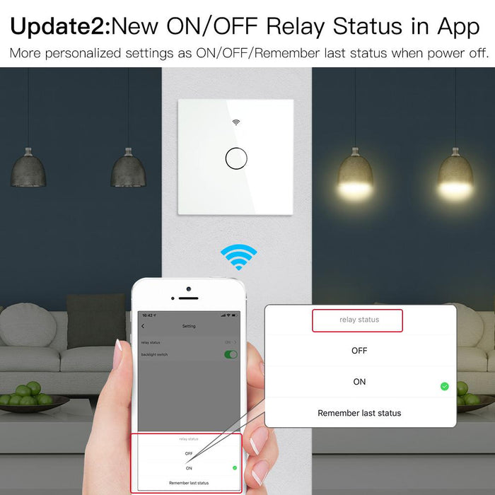 New Upgrade RF433 WiFi Wall Touch Switch No Neutral Wire Needed Wireless Smart Life/Tuya App Remote Control Works with Alexa Google Home EU 1 Gang White - Moes