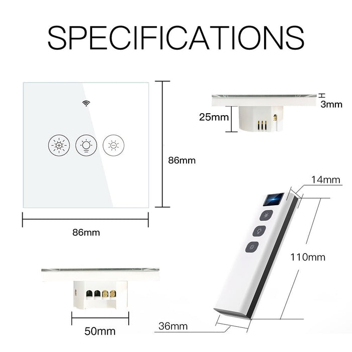 WiFi Smart Light Dimmer Switch RF433 Glass Touch Switch EU - MOES