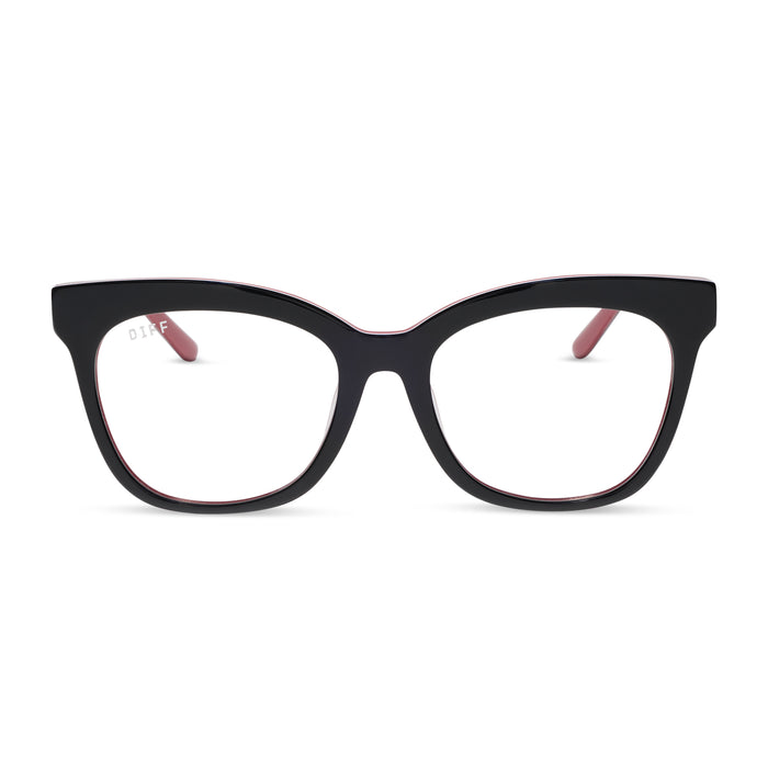 diff eyewear winston cat eye prescription glasses with a black, white, and red acetate frame front view